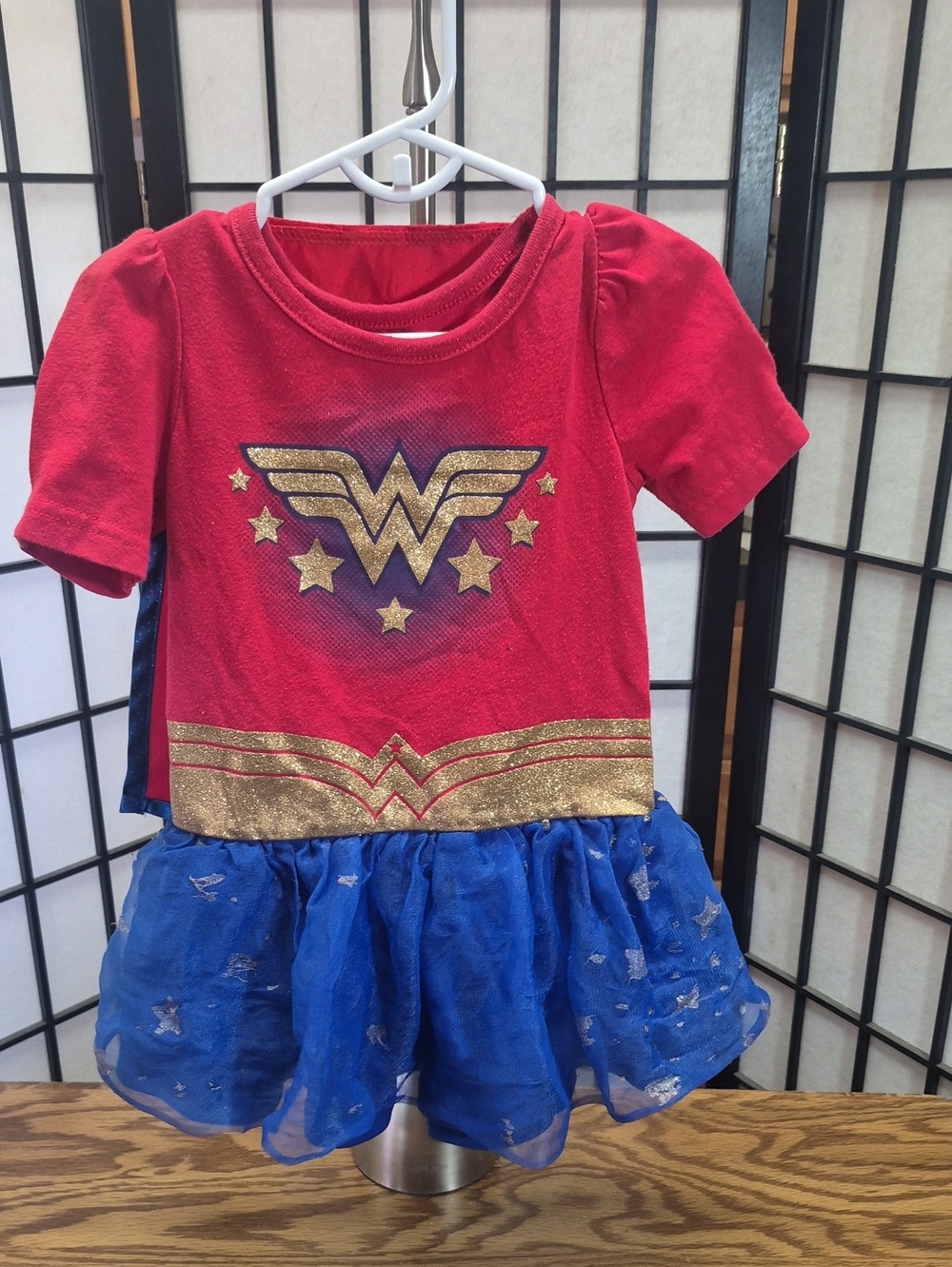 Wonder Woman 2T Childs  Inspired Red and Blue,  Glitter Tutu Costume Dress,Cape